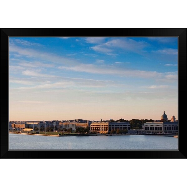 "Buildings at waterfront, US Naval Academy, Severn River, Annapolis, Maryland" Black Framed Print