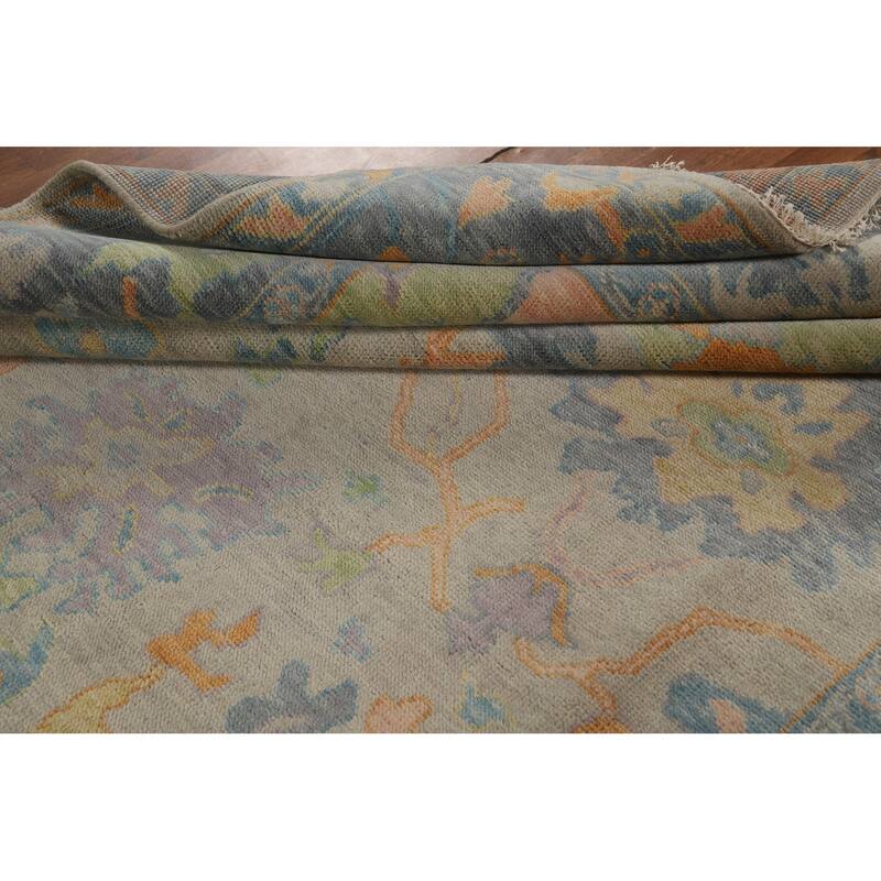 All-Over Floral Oushak Oriental Area Rug Hand-Knotted Wool Carpet - 8'10" x 11'9"
