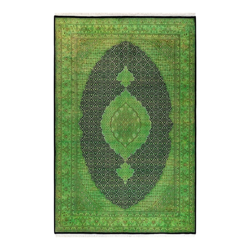 Overton Hand Knotted Wool Vintage Inspired Modern Contemporary Overdyed Green Area Rug - 6' 1" x 9' 3"
