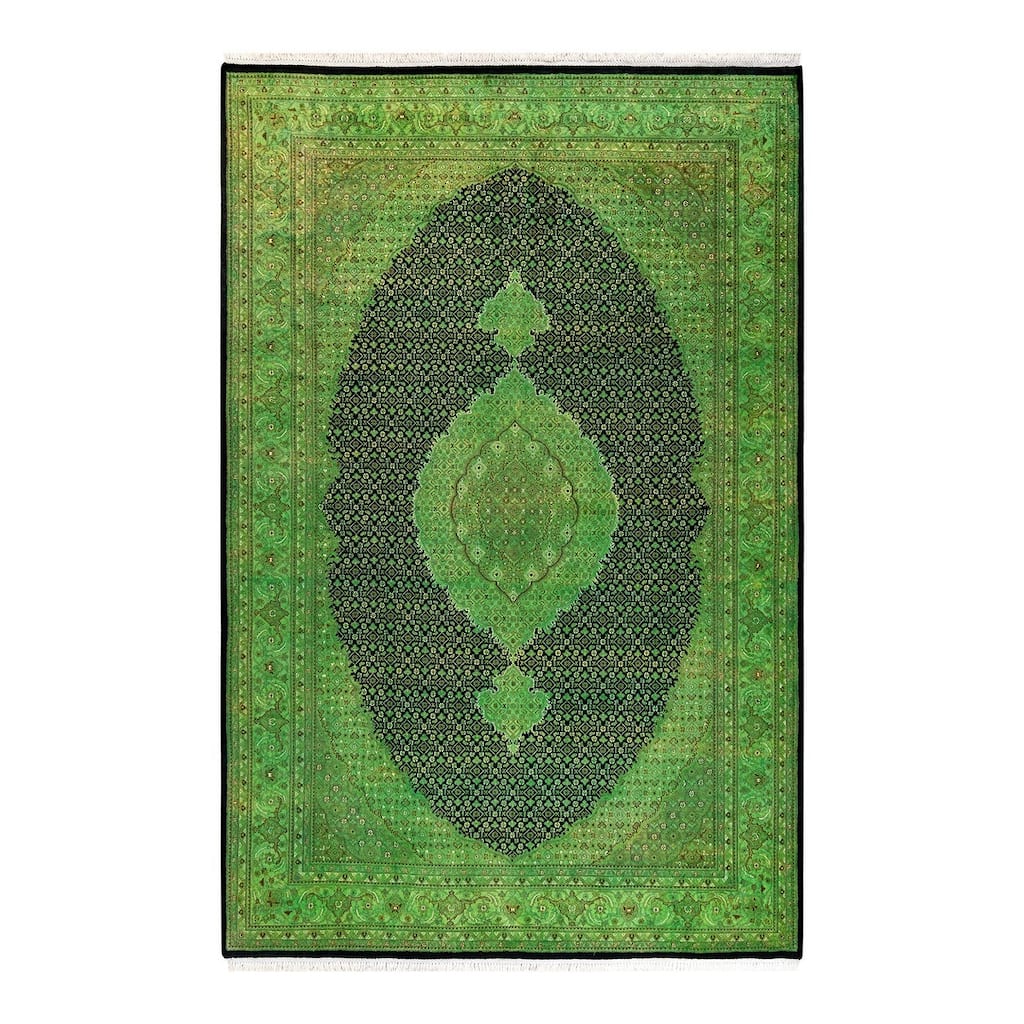 Overton Hand Knotted Wool Vintage Inspired Modern Contemporary Overdyed Green Area Rug - 6' 1" x 9' 3"