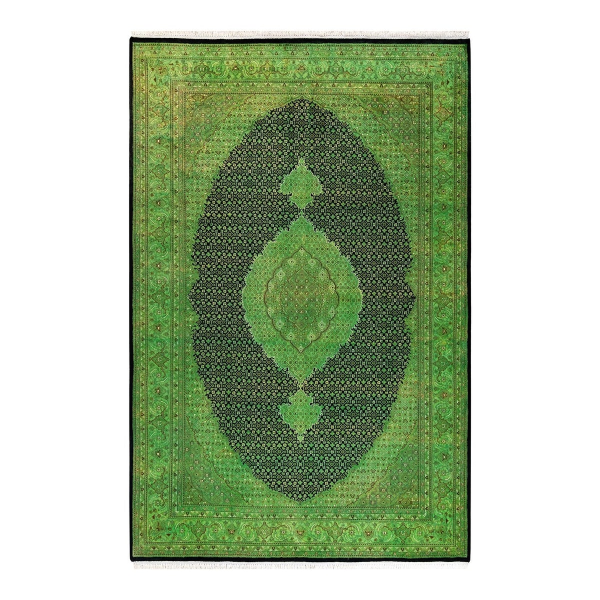 Overton Hand Knotted Wool Vintage Inspired Modern Contemporary Overdyed Green Area Rug - 6' 1" x 9' 3"
