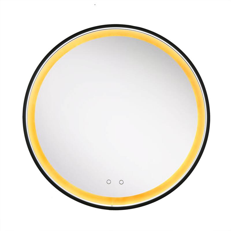 Large LED Bathroom Vanity Wall Mirror Dimmable Touch Sensor Anti-fog - Black/Gold - 36'' H x 36'' W x 1.65" D