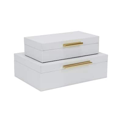Faux Snakeskin Decorative Boxes - 11.75" - White and Gold - Set of 2