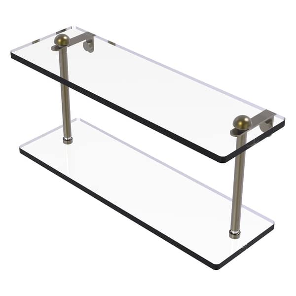slide 2 of 19, Allied Brass 16 Inch Two Tiered Glass Shelf Antique Brass