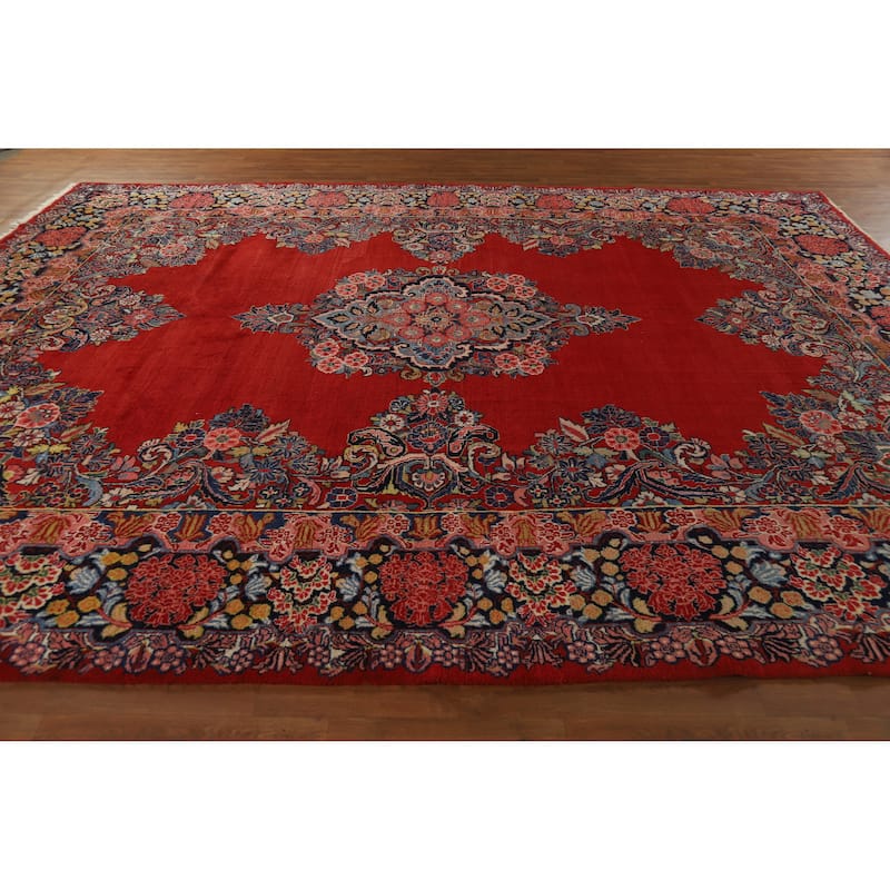 Hand Knotted Oriental 100% Wool Carpet Traditional Floral Red Sarouk Area Rug - 13' 7'' X 10' 7''