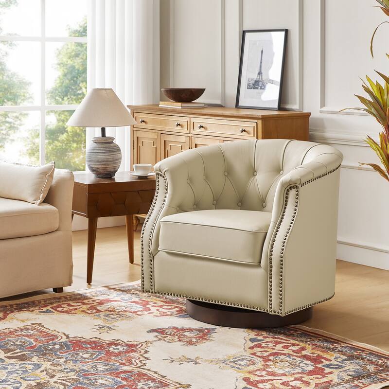 Max Traditional Chesterfield Rocker and Swivel Genuine Leather Chair with Nailhead Trims