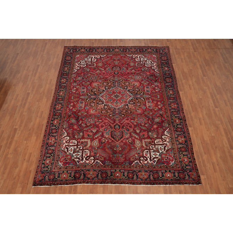 Hand Knotted Oriental 100% Wool Carpet Traditional Floral Red Heriz Area Rug - 12' 11'' X 9' 6''