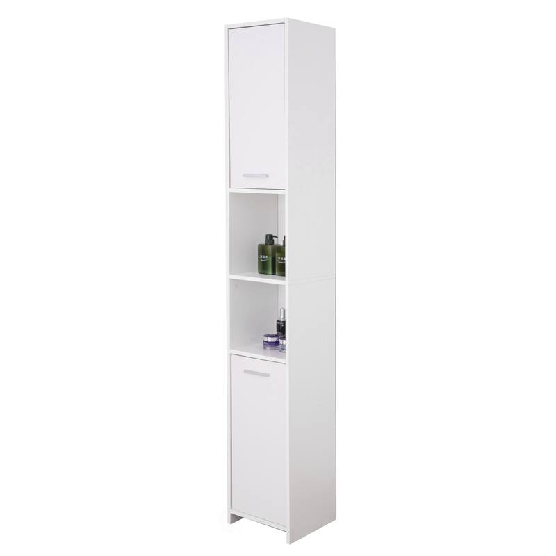 Standing Bathroom Linen Tower Storage Cabinet, White - Narrow