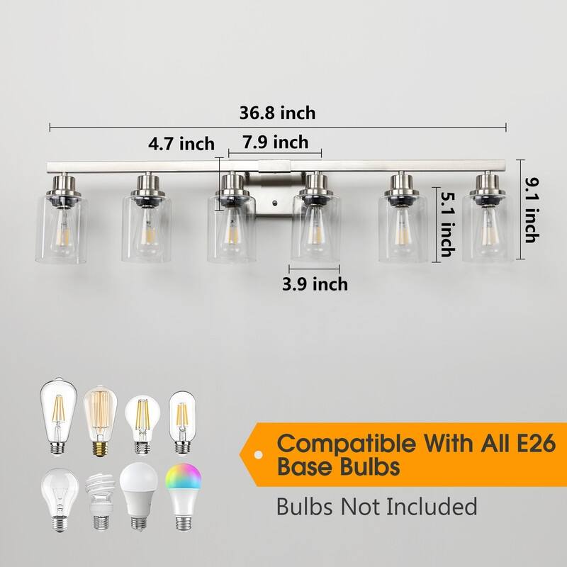 Bathroom Vanity Light With Clear Glass Shades For Vanity Mirror, Bathroom, Or Hallway