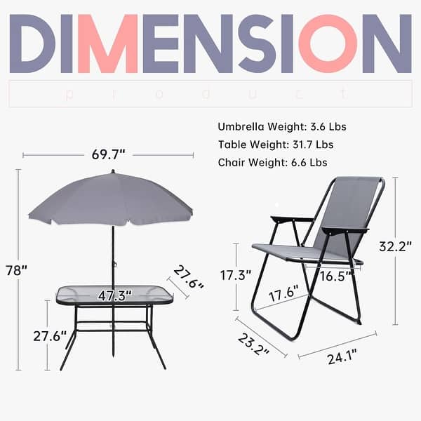 Garden Patio Furniture Set, 8-Piece Outdoor Dining Set with Umbrella 6 Folding Chairs,1 Rectangular Tempered Glass Table