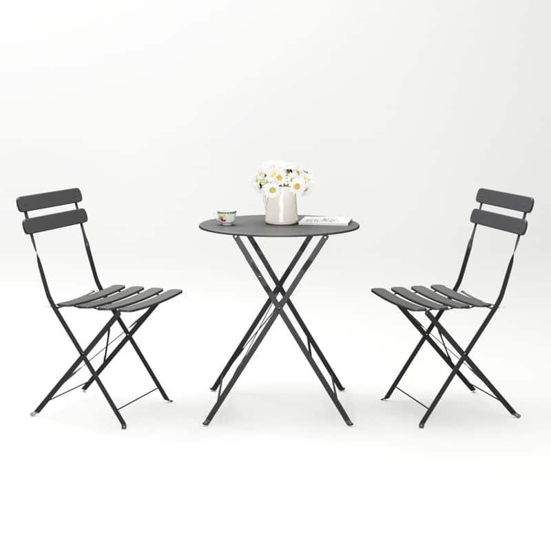 3 Pieces Patio Metal Bistro Set for Balcony - Grey