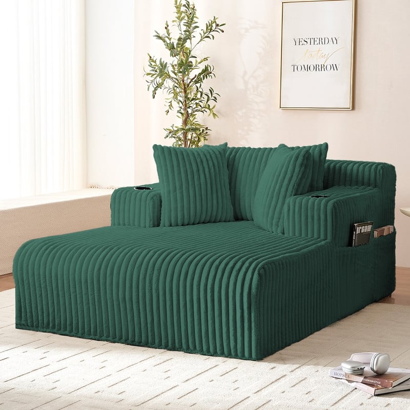 Mixoy Corduroy 51"Chaise Lounge 1-Seater Sofa Chair With Storage - GREEN - 1-Seater Sofa Chair