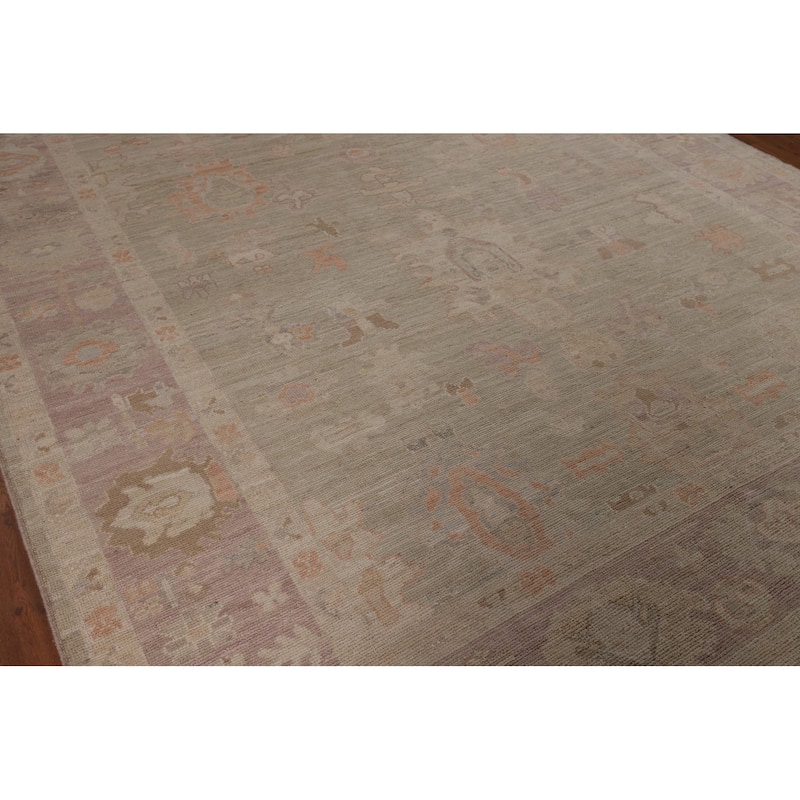 Vegetable Dye Oushak Oriental Area Rug Handmade Green Wool Carpet - 8'5"x 10'1"