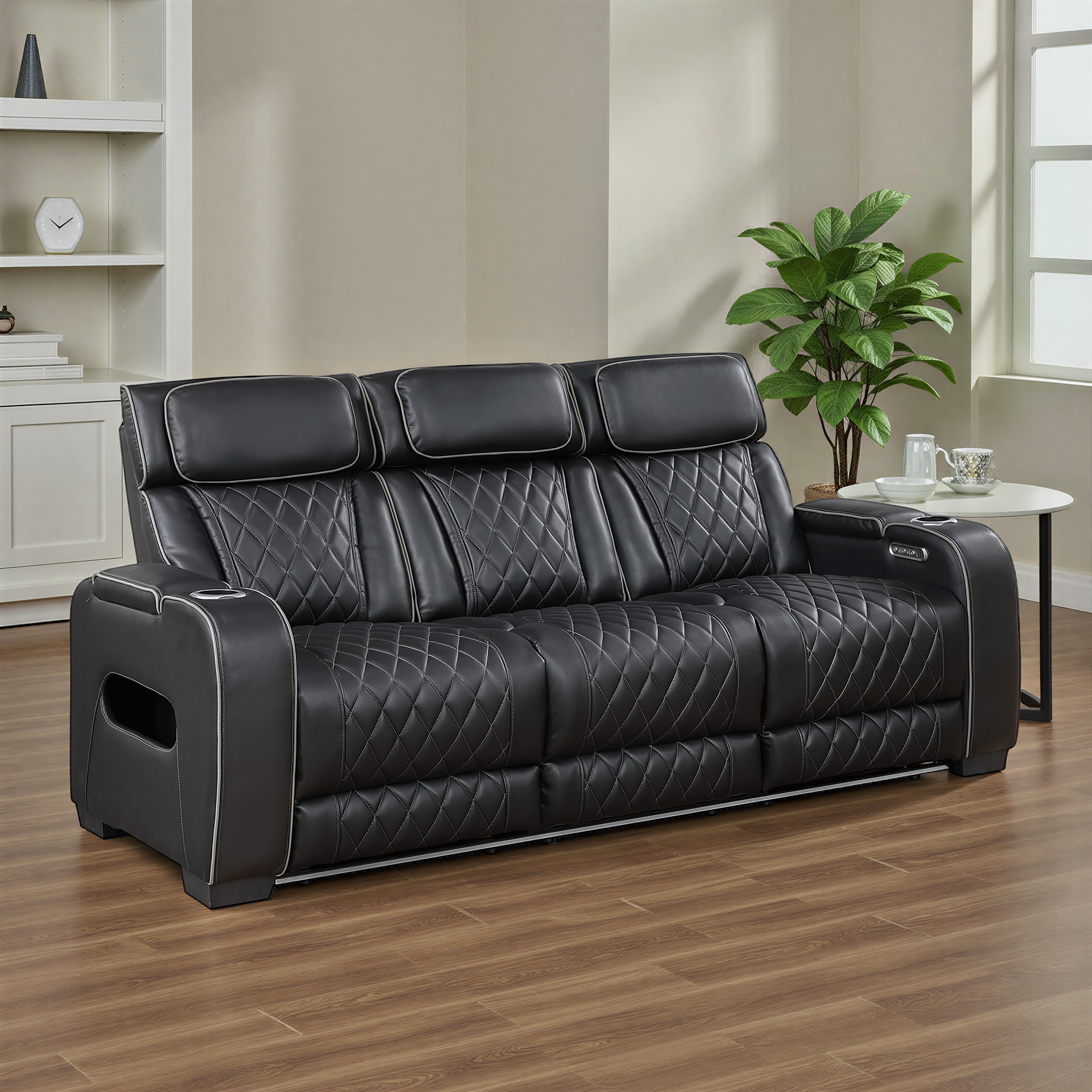 Luminate 84" Faux Leather Power Double Reclining Sofa with Storage