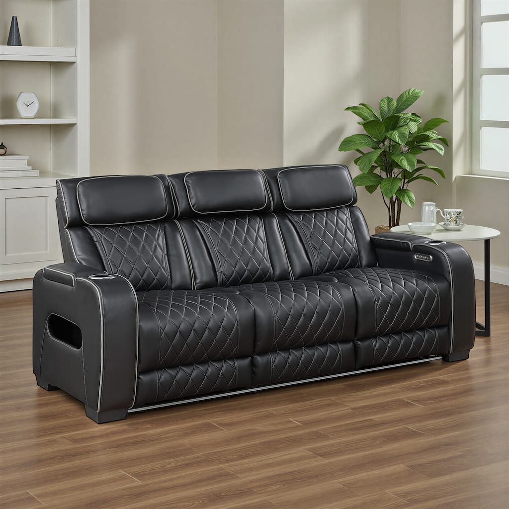 Luminate 84" Faux Leather Power Double Reclining Sofa with Storage