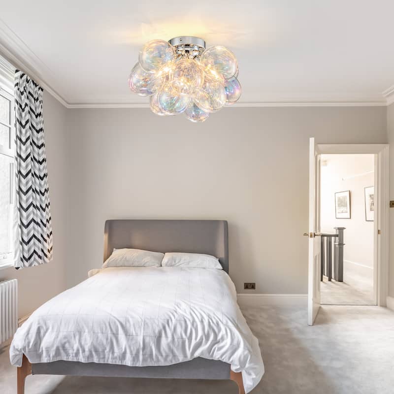 Starsky 3-Light 17in. Contemporary Glass Bubble Semi Flush Mount