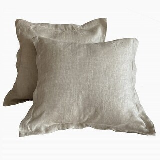 MEADOW PARK Stone Washed Linen Euro Pillow Shams - Set Of 2, 26x26 Inch Ruffled Style