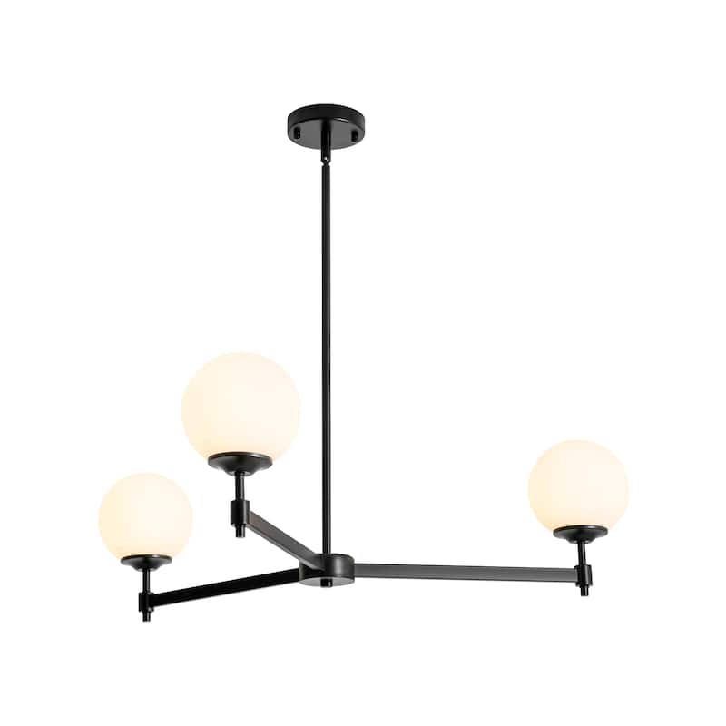 3-light Mid-Century Modern Gold/Black Sputnik Metal Frosted Glass Globe Chandelier for Dining/Living Room