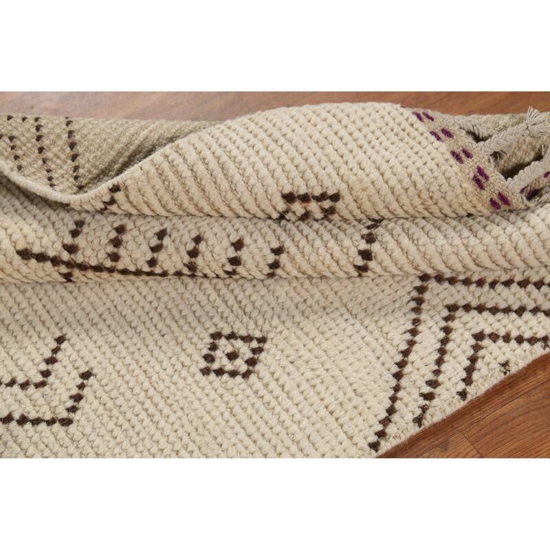 Ivory Geometric Moroccan Oriental Accent Rug Handmade Wool Carpet - 2'10"x 5'7"