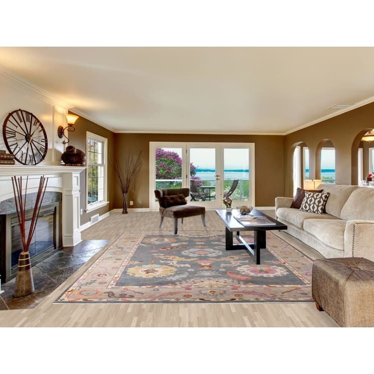 Gray Oushak Area Rug Hand-Knotted Wool Carpet - 8'10"x 11'8"