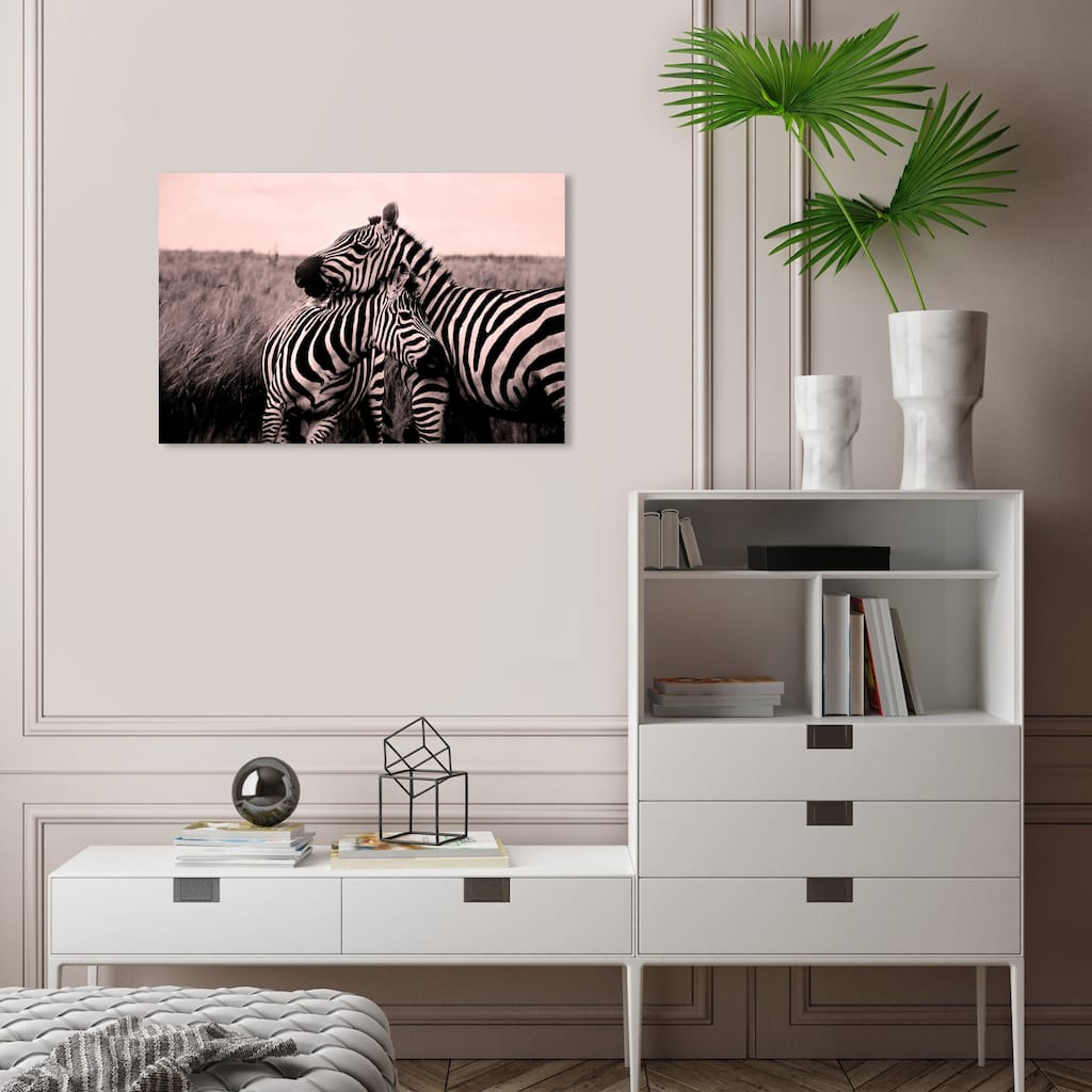 Wynwood Studio Canvas Animals Snuggly Zebras Pink and Light Pink Modern & Contemporary Wall Art Canvas Print