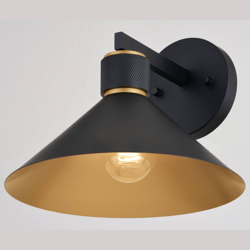 Dunbar 1 Light Matte Black and Gold Contemporary Outdoor Wall Sconce Metal Shade