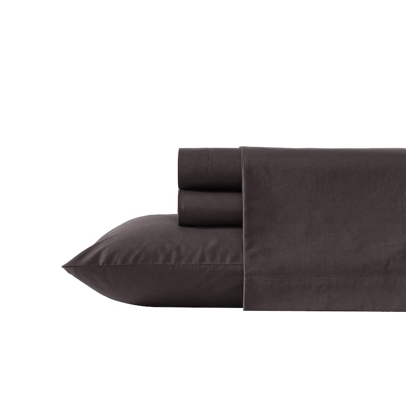 Vera Wang Cool Comfort Solid Percale Cotton Sheet Set - Brown - Queen