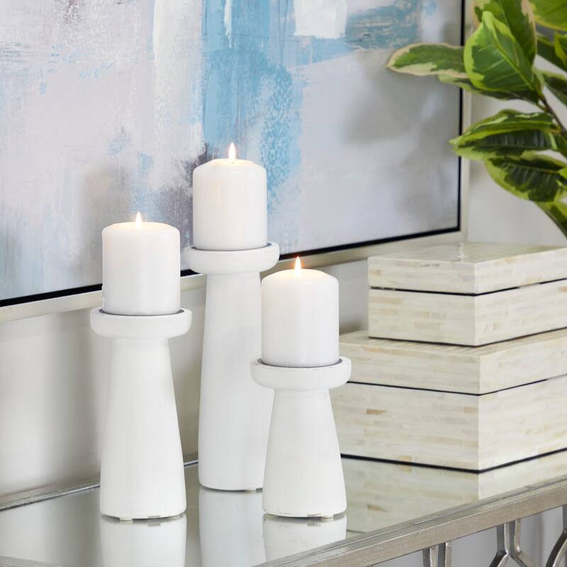 CosmoLiving by Cosmopolitan Wood Modern Candle Holder Set of 3 - S/3 10", 8", 6"H - White