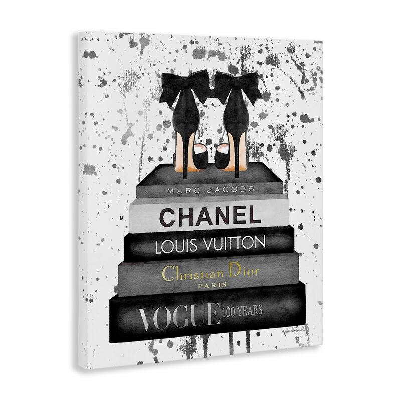 Stupell Glam Fashion Books w/ Bow Pumps Stretched Canvas Wall Art