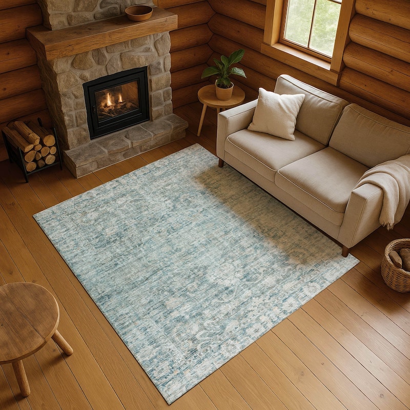 Premium Washable Super Soft Vintage Traditional Mayfield Rug - Teal - 2'6" x 3'10"