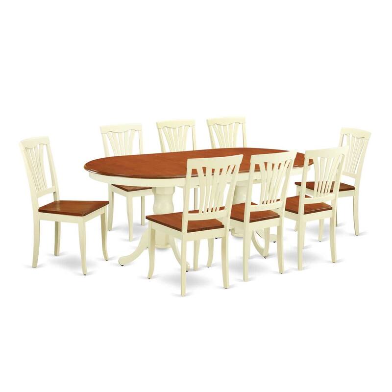 Dining Room Table Set with Chairs - 9 Piece Kitchen Table and Chair Set - Saddle Brown Finish