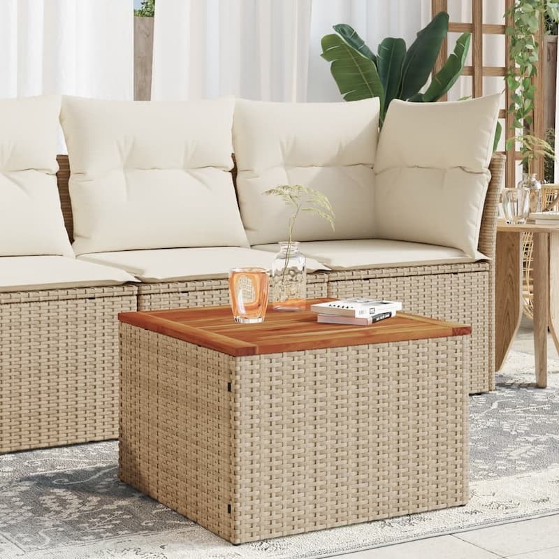 vidaXL Patio Table Outdoor Garden Firniture Side Tea Coffee Table Poly Rattan - 21.7 x 21.7 x 14.6 in - Beige-wood