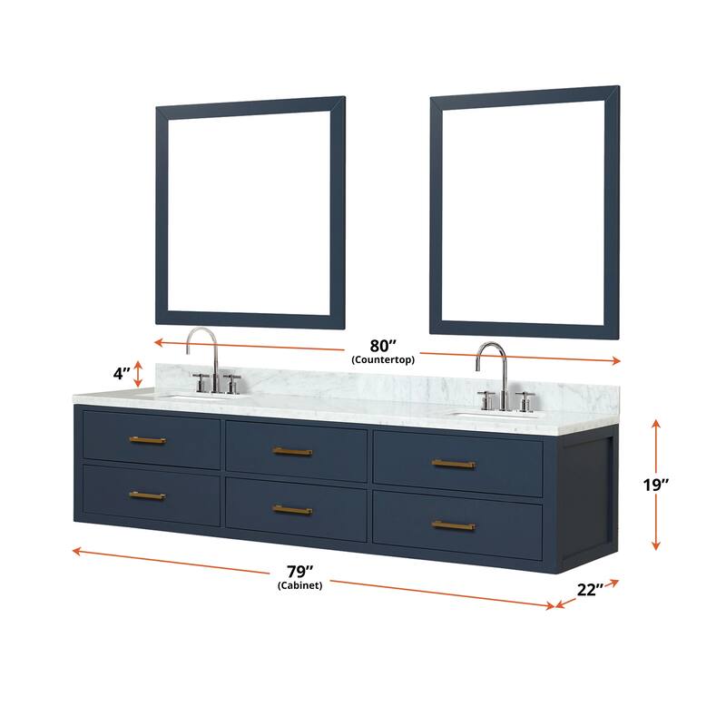 Lexora Castor Double Bath Vanity, Carrara Marble Top, Faucet Set, and Mirrors