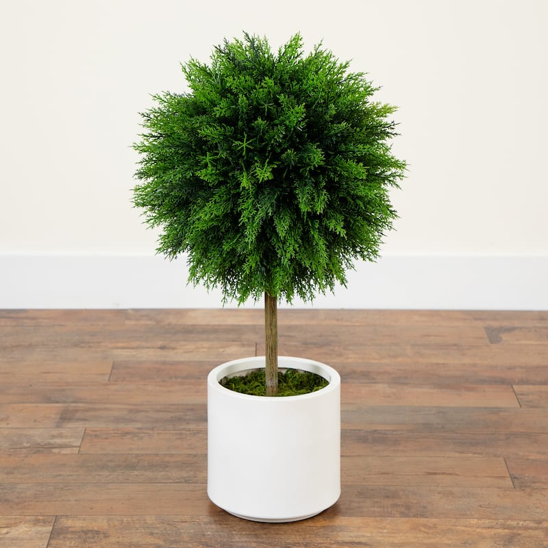 Cedar Ball Topiary Artificial Outdoor Potted Tree - 2.5' - Green