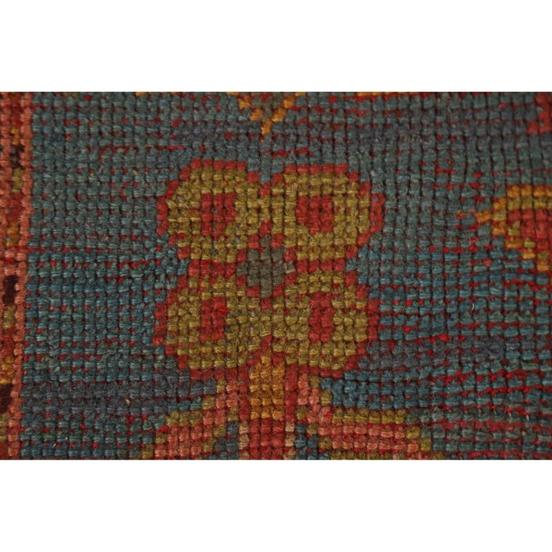 Hand Knotted Oriental 100% Wool Carpet Transitional Geometric Navy Blue & Blues Oushak Area Rug - 6' 2'' X 5' 11''