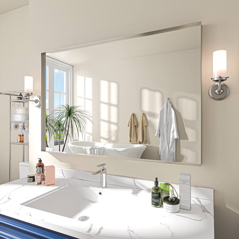 TOOLKISS Right Angle Aluminum Frame Bathroom Vanity Mirror with Clear Glass - 48 inch.W x 32 inch.H - Silver