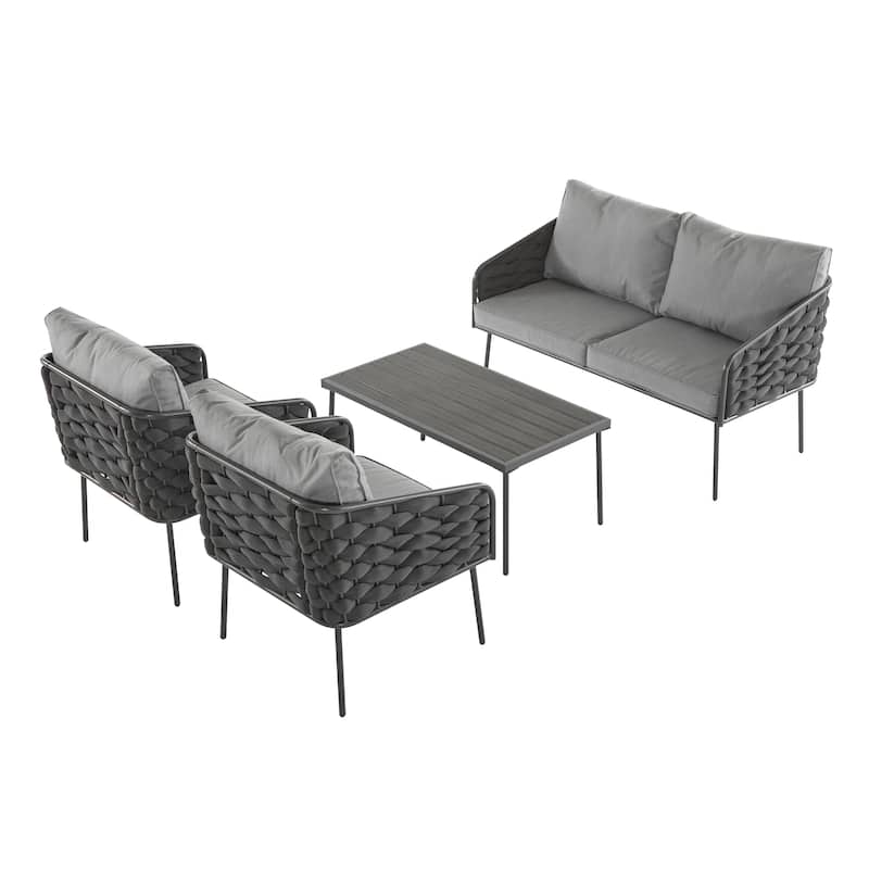 Roomfitters 4-Piece Outdoor Metal Patio Sofa Set with Cushions, Deep Seating Furniture for Garden or Balcony, Grey