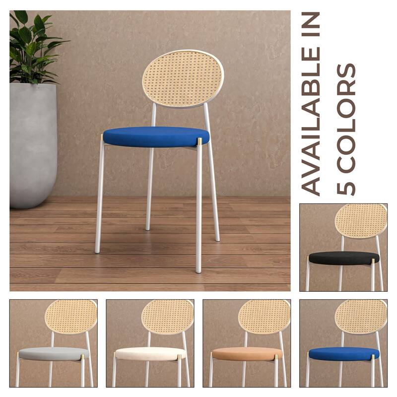 LeisureMod Euston Set of 4 Velvet Modern Dining Chair - Wicker Back Accent Chair for Home Living Room & Kitchen