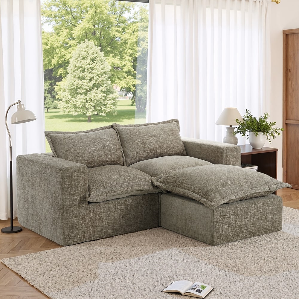 Chenille No Assembly Modular Sectional Sofa Cloud Couch with Ottoman