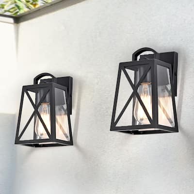Black Outdoor Wall Lantern with Clear Glass Outdoor Wall Light 2 Pack