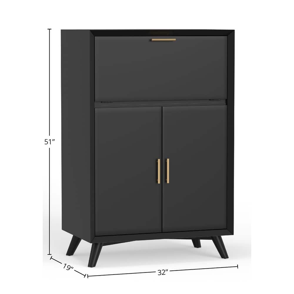 Alpine Furniture Flynn Large Bar Cabinet With Drop Down Tray, Black