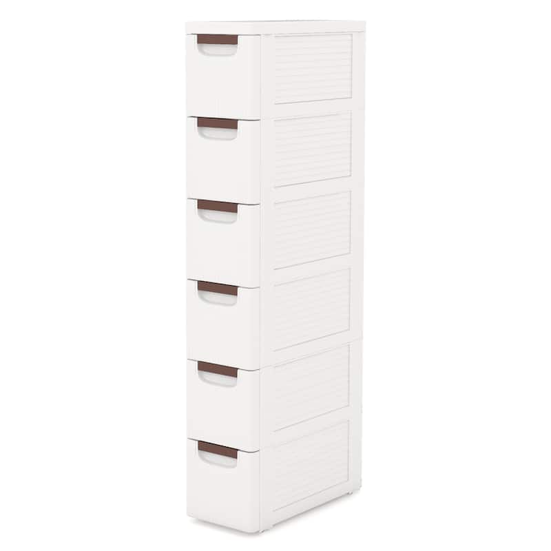 Gymax 6-Drawer Narrow Rolling Storage Cabinet w/ Pull Handles Built-in
