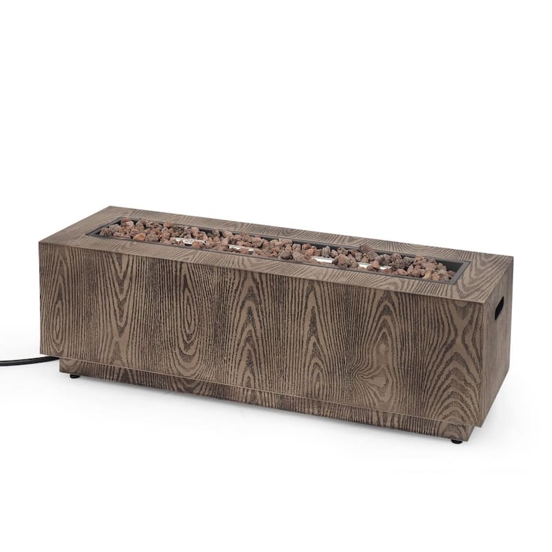Iron Square Propane Gas Burning Outdoor Fire Pit in Wood