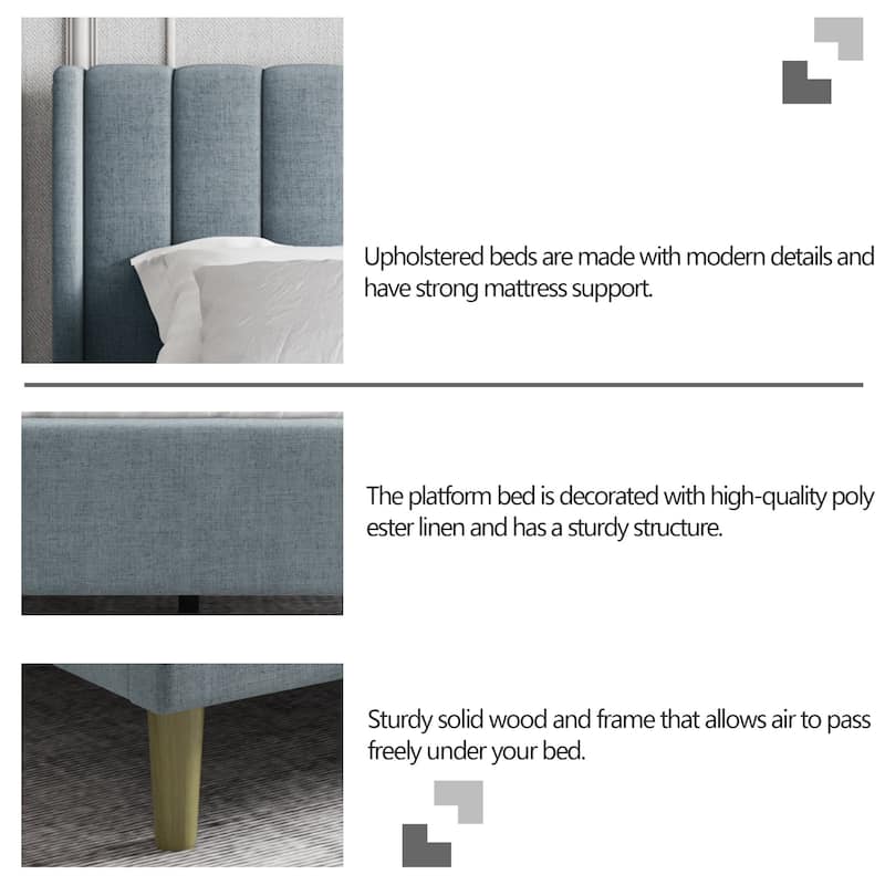 Aufank Bed Frame Upholstered Platform with Wooden Slats, Noise-Free