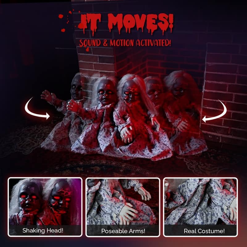 2.8Ft Animatronic Girls Doll Sound Activated Halloween Decorations