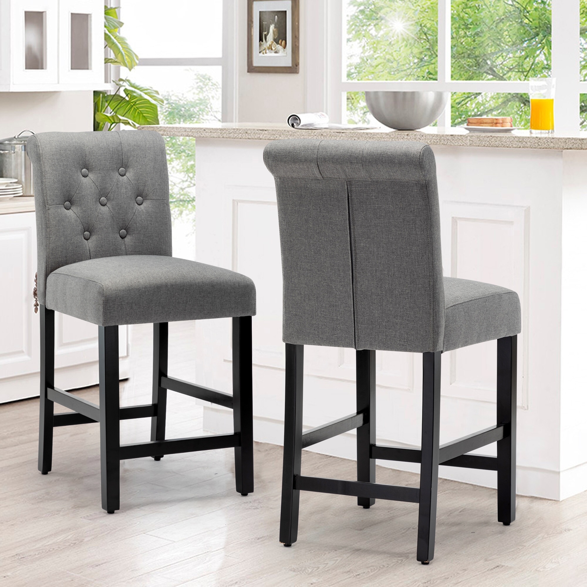 Grey Tufted Counter and Bar Stools - Bed Bath & Beyond