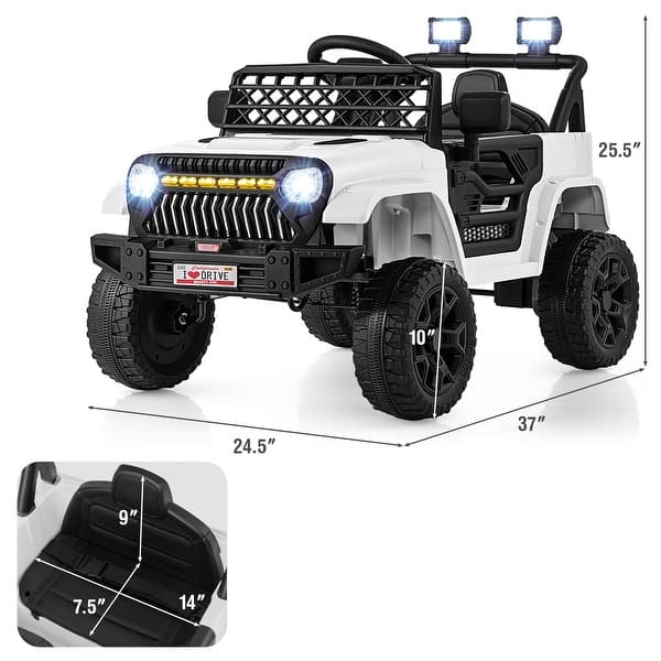 dimension image slide 1 of 7, 12V Ride On Car for Kids with LED Lights and Safety Features - 37" x 24.5" x 25.5"