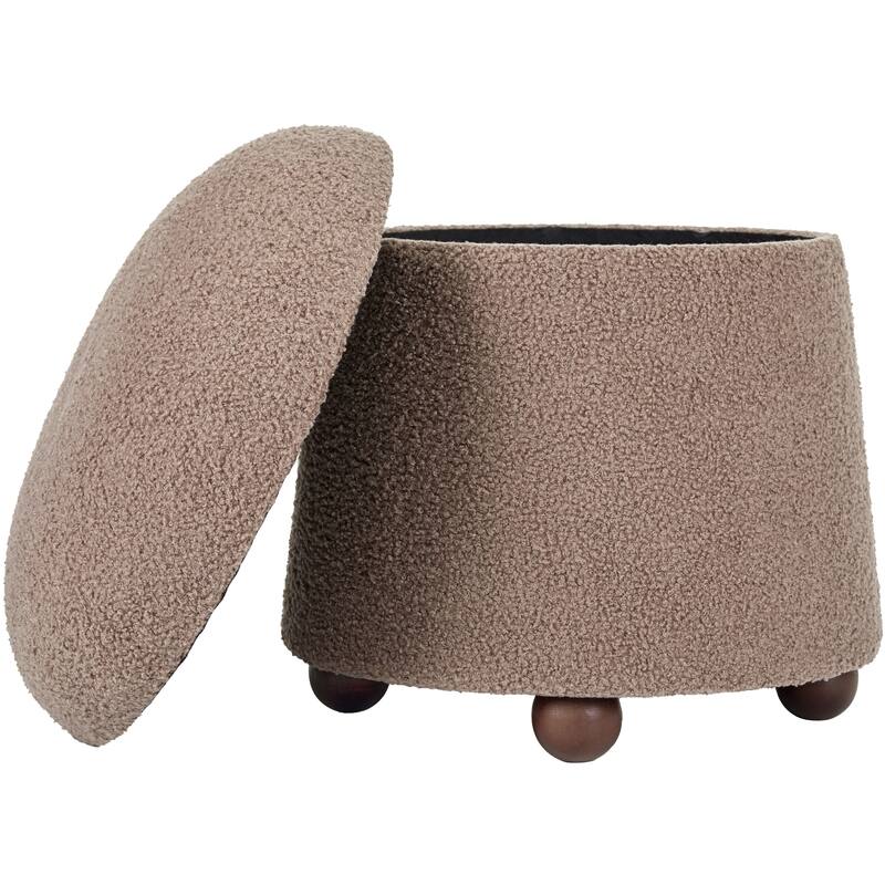 Modern Mushroom Round Ottoman with Storage and Plush Teddy Upholstery