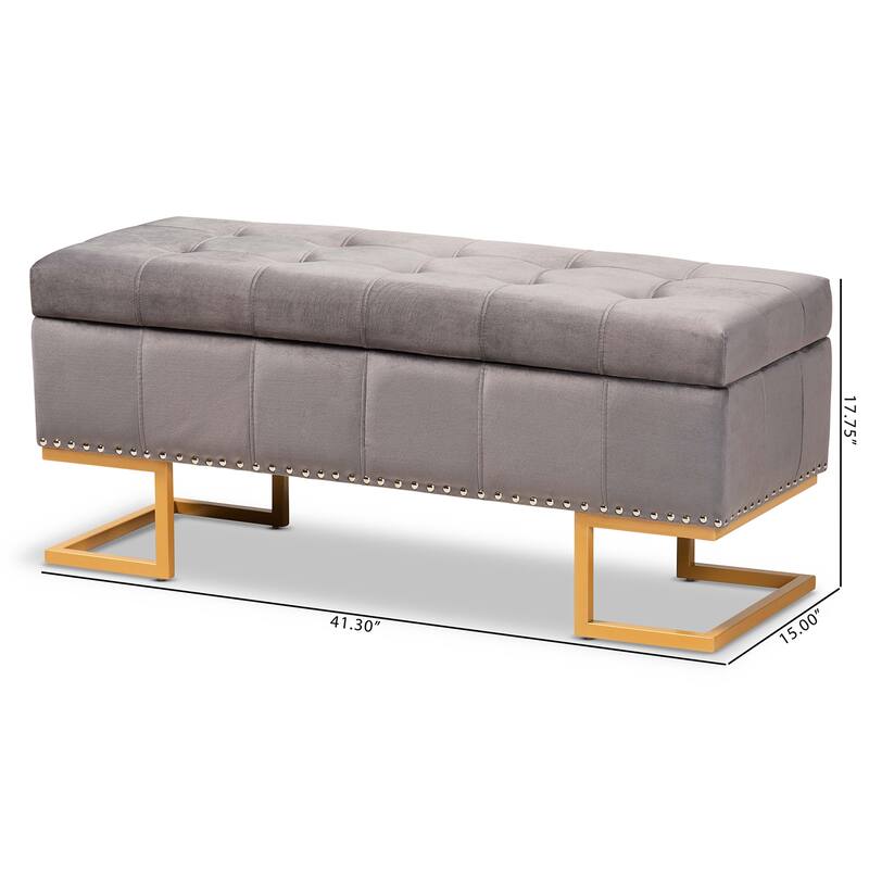 Ellery Luxe and Glam Velvet and Gold Finished Metal Storage Ottoman