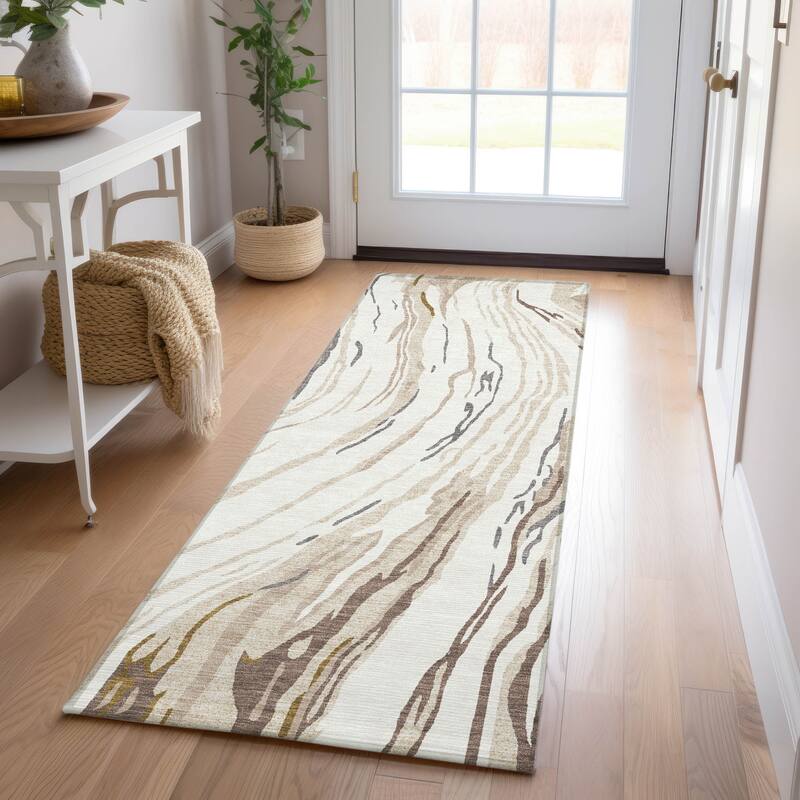 Machine Washable Indoor/ Outdoor Modern Wave Chantille Rug - Ivory - 2'3" x 7'6"